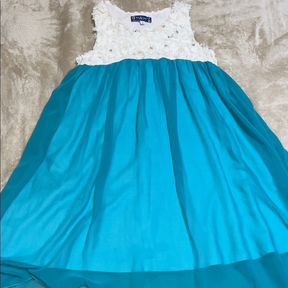Truly Me White and Blue Kids Dress